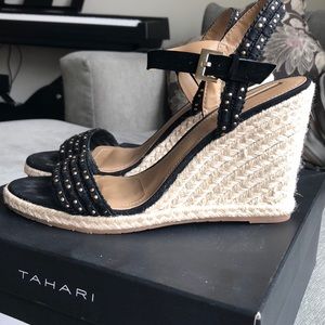 Tahari black and gold wedges